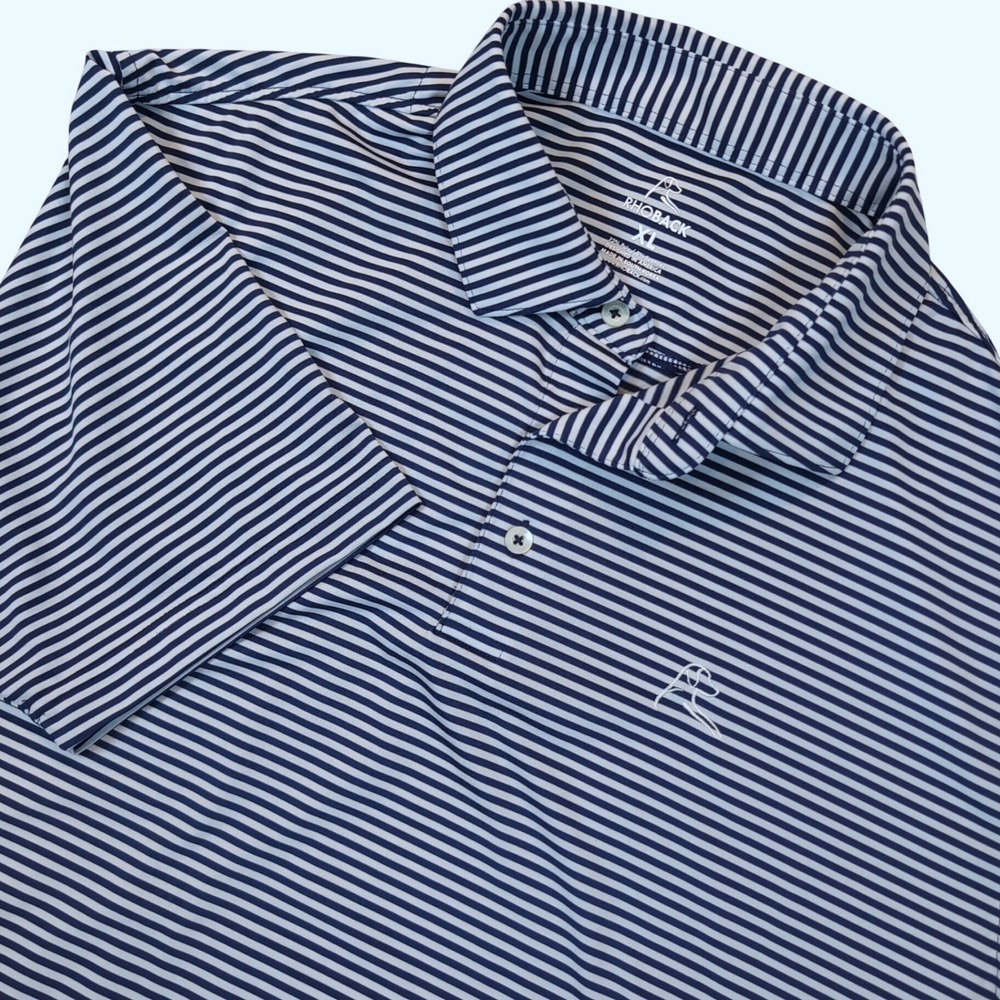 Rhoback Polo Shirt Mens XL Navy White Striped Performance Short Sleeve Golf